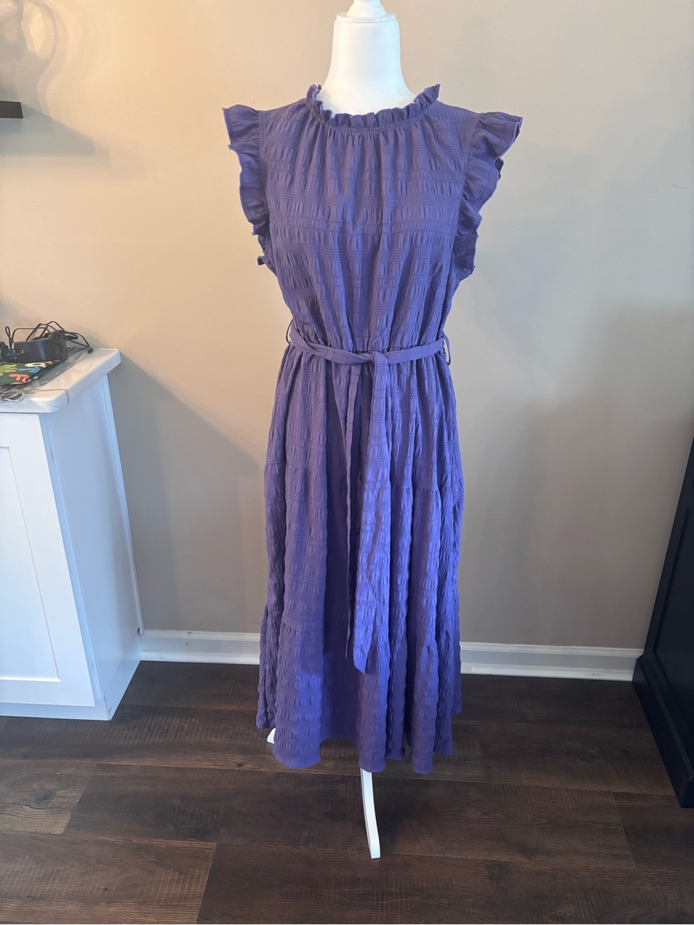 SHEIN Lavender Gathered Waist Midi Dress